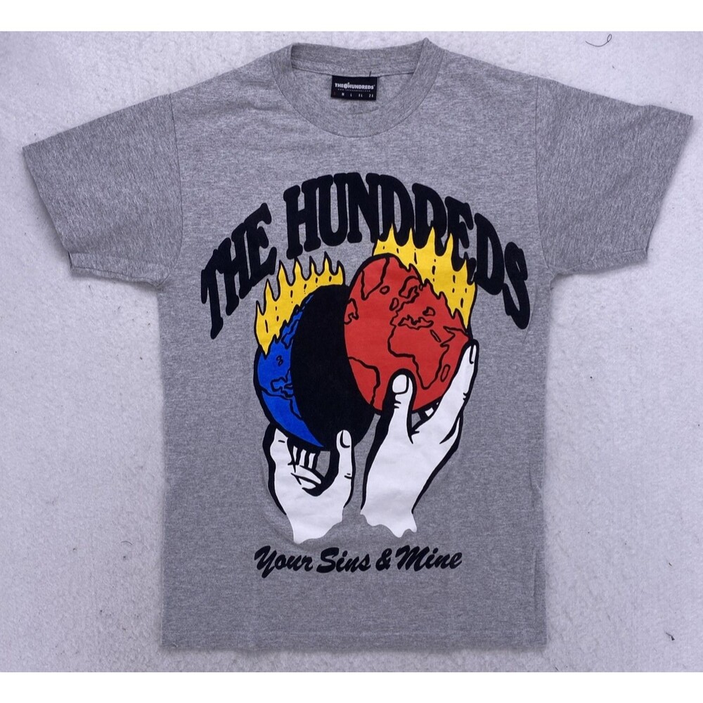 The Hundreds Your Sins & Mine T-Shirt Grey Graphic Streetwear Mens Small 18x27